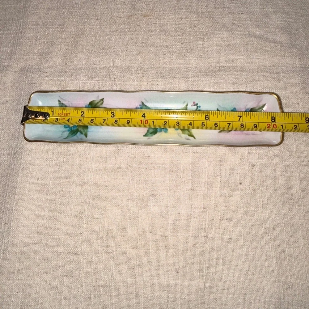 B. Brooks Hand Painted Porcelain Forget Me Not Floral Trinket Dish Pen Tray 8